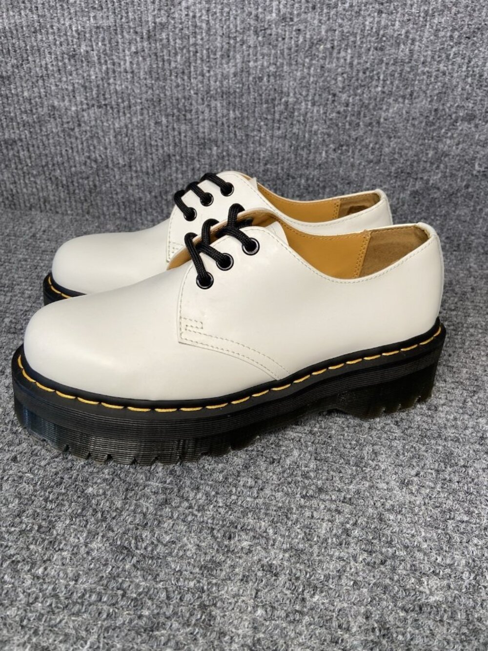 DR. MARTENS 1461 Quad Platform Shoes Oxford White Smooth Leather W US 8 Men 7 - Picture 4 of 9